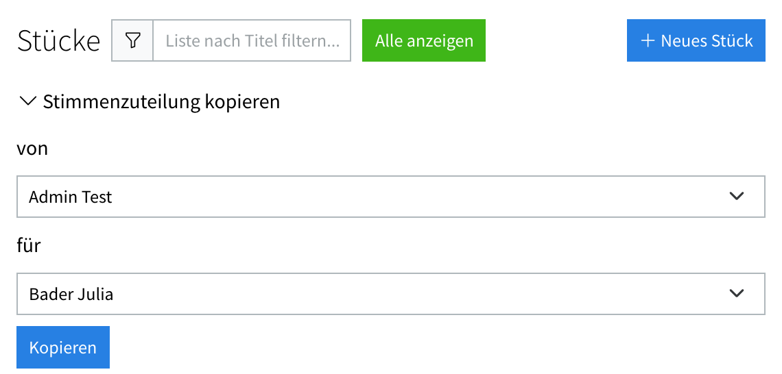 Aufgeklapptes «Stimmenzuteilung kopieren» mit den zwei Namens-Listen und der Taste «Kopieren»
